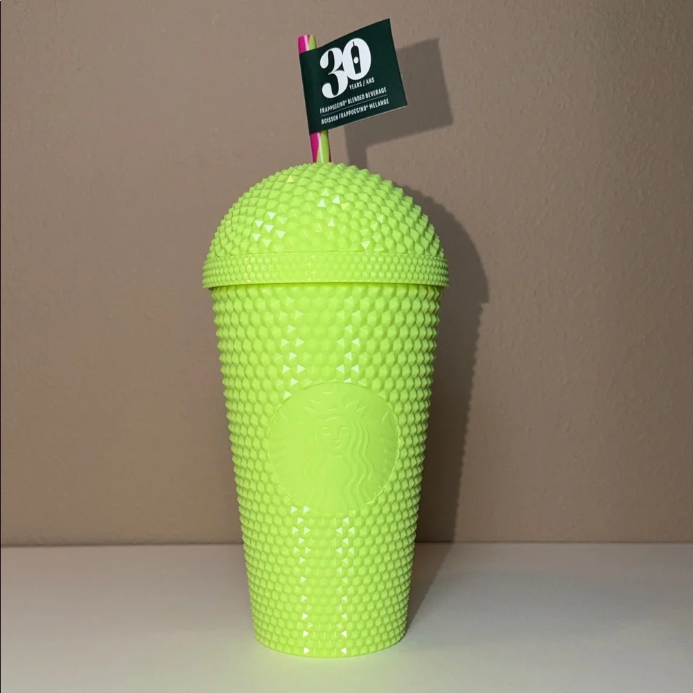 NWT Starbucks 30th Anniversary Studded Bling Frappuccino Cold Cup Neon Green